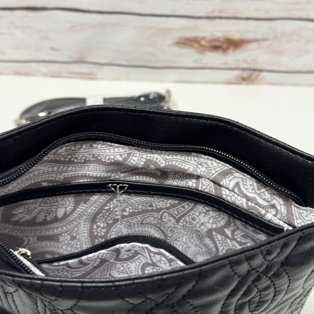 Bella Russo Quilted Crossbody Purse Black Silver Heart Tassel Hand Bag Zipper - Picture 8 of 8